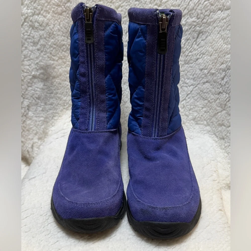 LANDS' END Womens Boots Size 6.5B Suede Quilted Lined Side Zip Winter Royal Blue